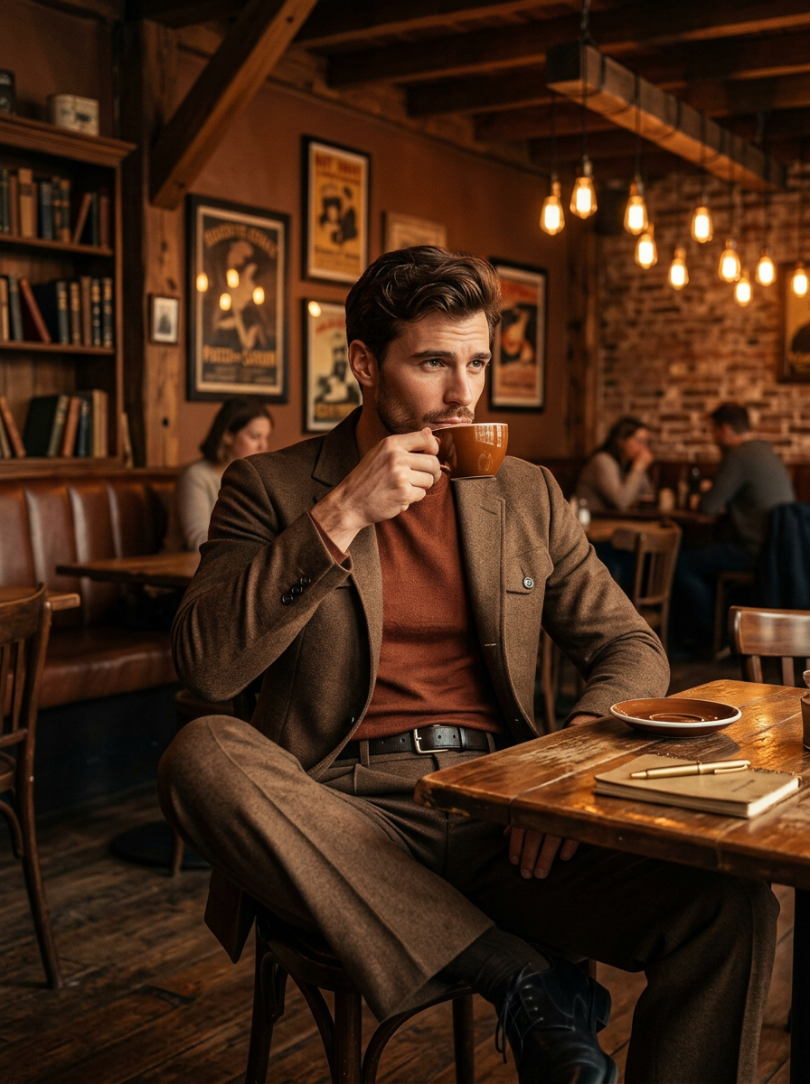 Brown Wool Wide-Leg Trousers